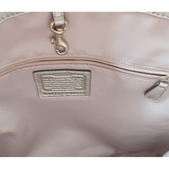 Coach Tote Audrey Sun Starfish Gold Tan Sequin Cinched Shoulder Canvas Bag Beach - Picture 7 of 9